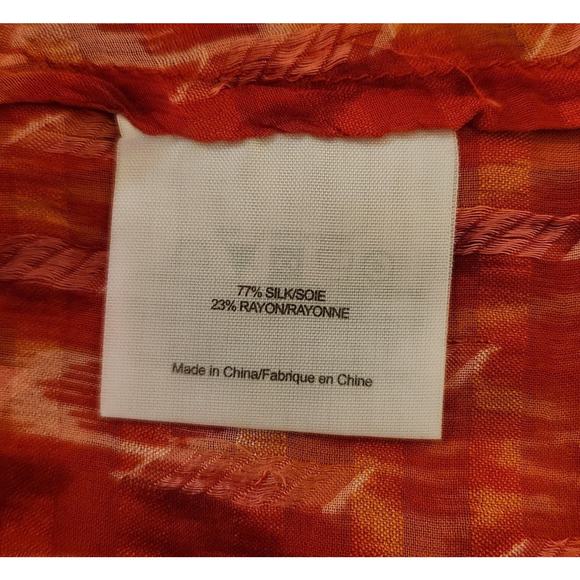 Tory Burch Blouse Silk Blend Size 10 Ruffle Neck Long Flared Sleeves Orange Red - Picture 12 of 13